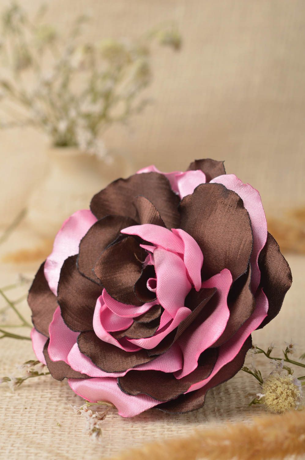 Barrette cheveux fait main Broche fleur Accessoire femme belle rose originale photo 1