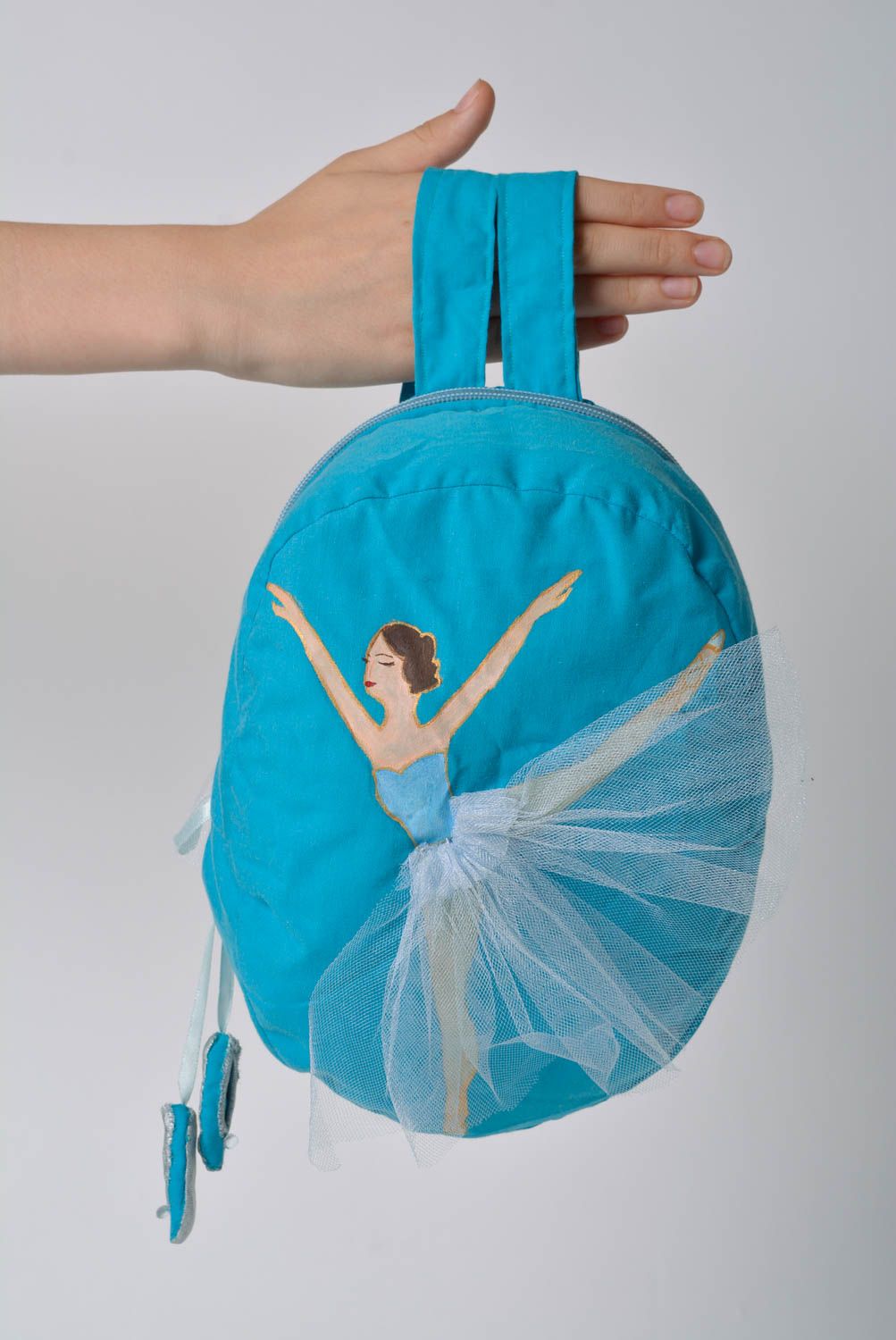 Blauer handgemachter Rucksack mit Bemalung aus Baumwolle schöne Balletttanzerin foto 2