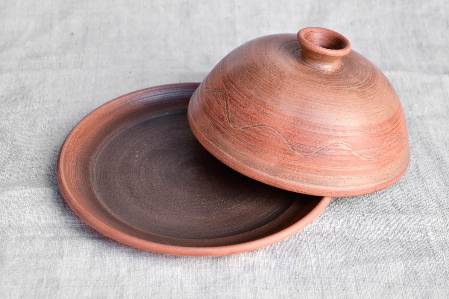 Plato de cerámica con tapa utensilio de cocina vasija de barro para manteca foto 3