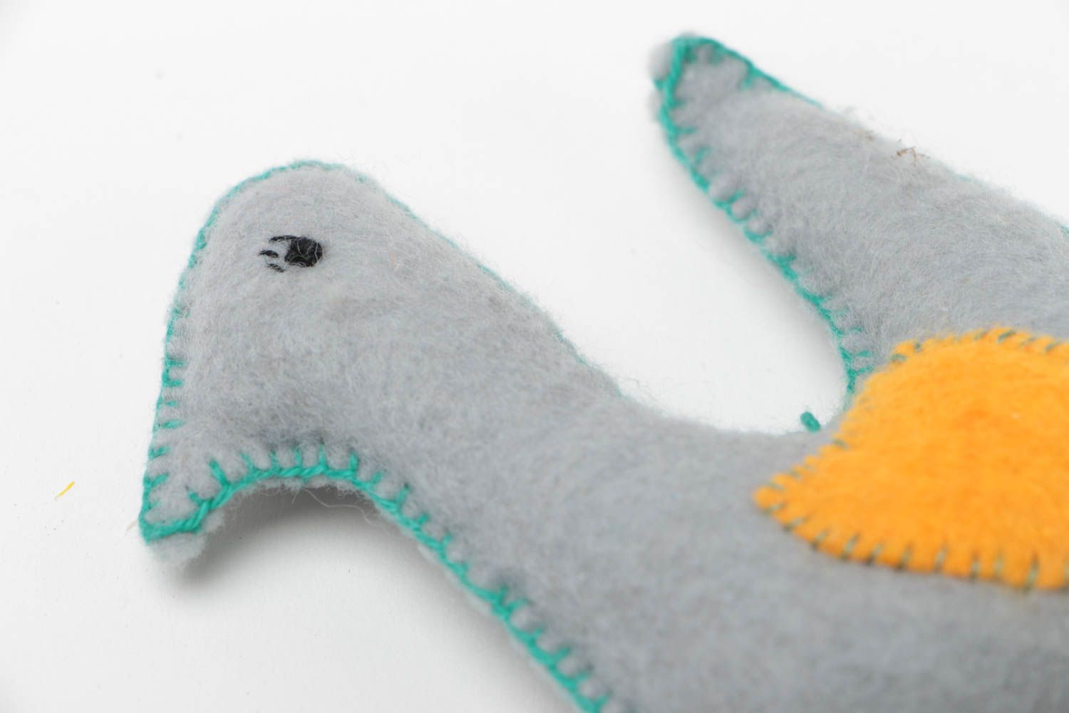 Handmade decorative wall hanging soft toy sewn of felt small gray goose photo 3