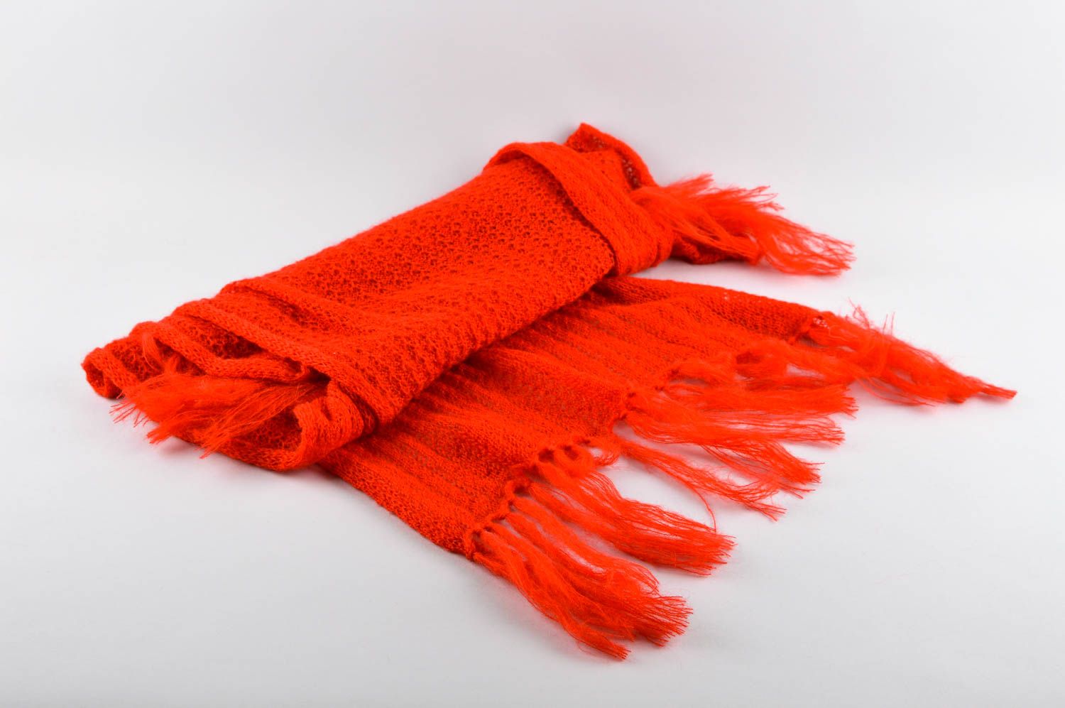 Шарф ручной работы красный вязаный шарф теплый шерстяной шарф дизайнерский фото 2