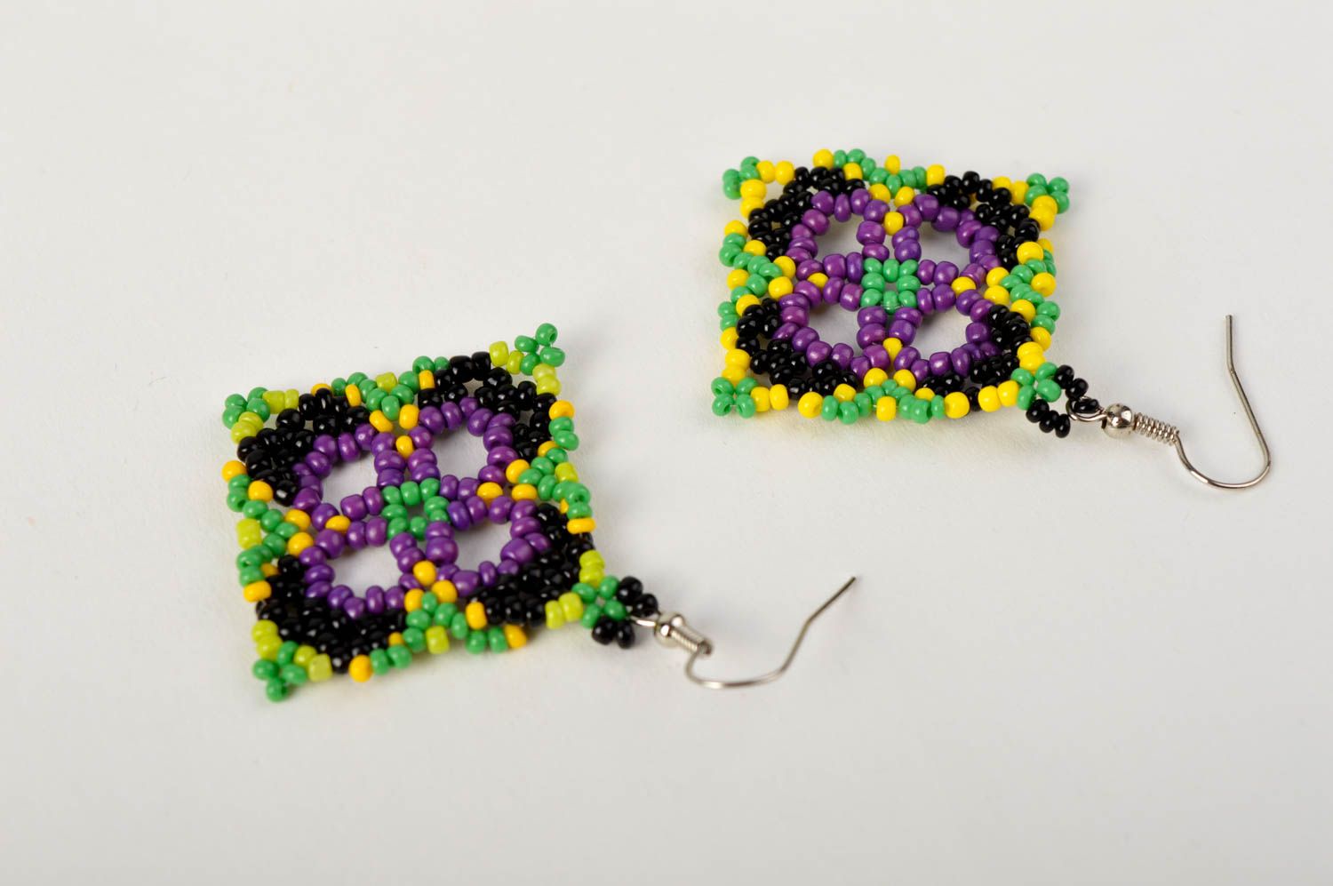 Handmade bright long earrings beaded dangling earrings flower jewelry photo 3