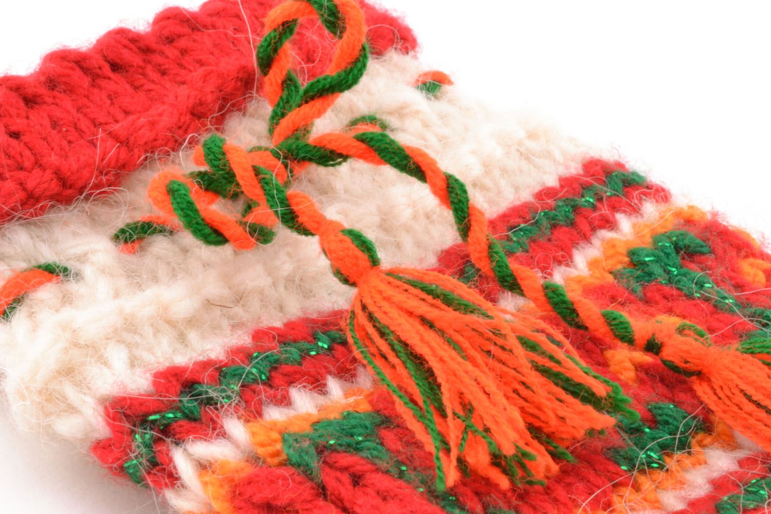 Calcetines de lana tejidos a mano Ornamento rojo	 foto 2