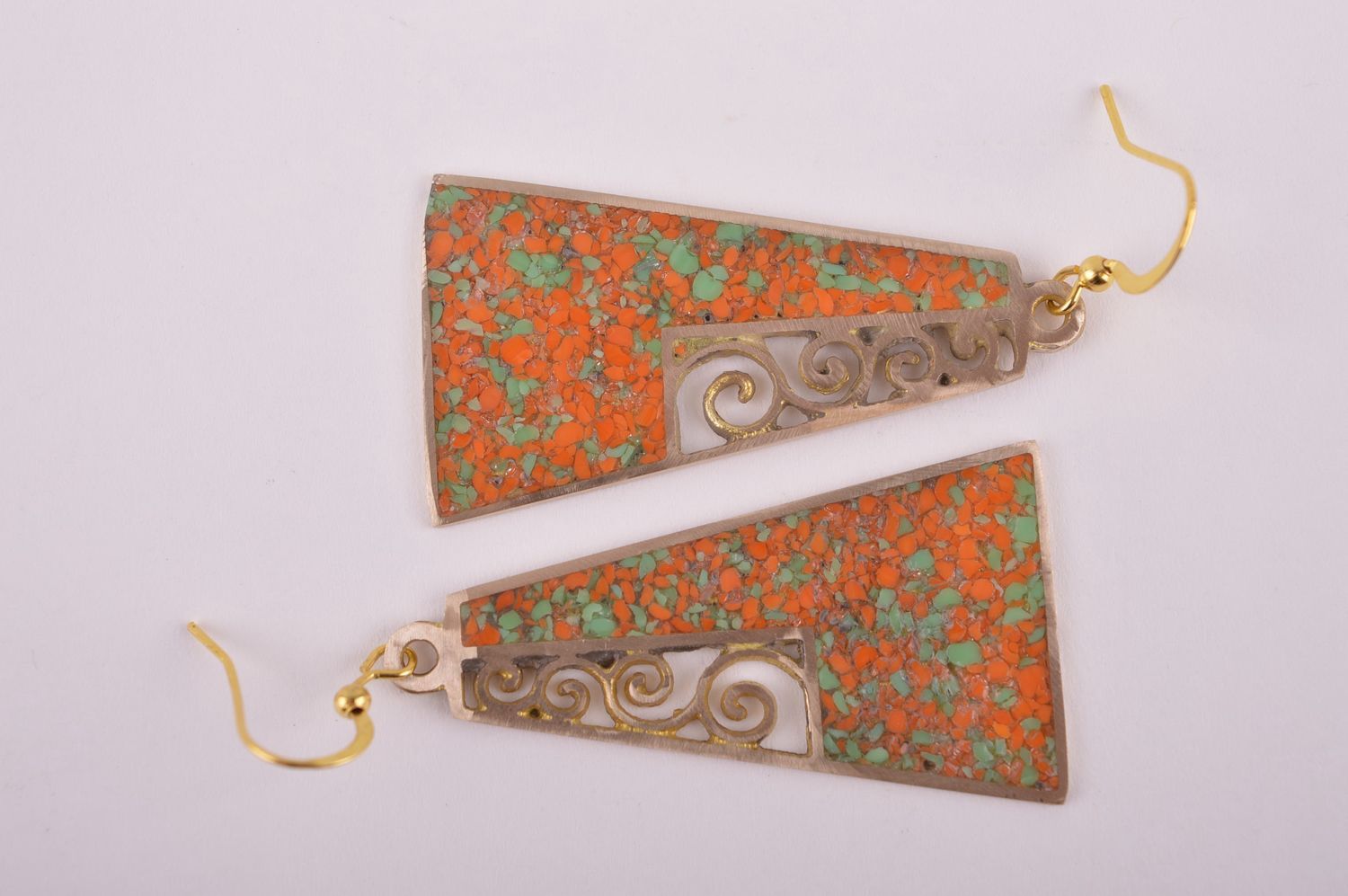 Украшение из латуни handmade серьги из натуральных камней модные серьги женские фото 4