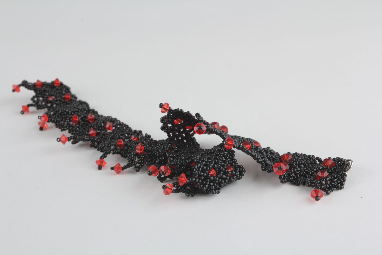 Black necklace with red beads  photo 1