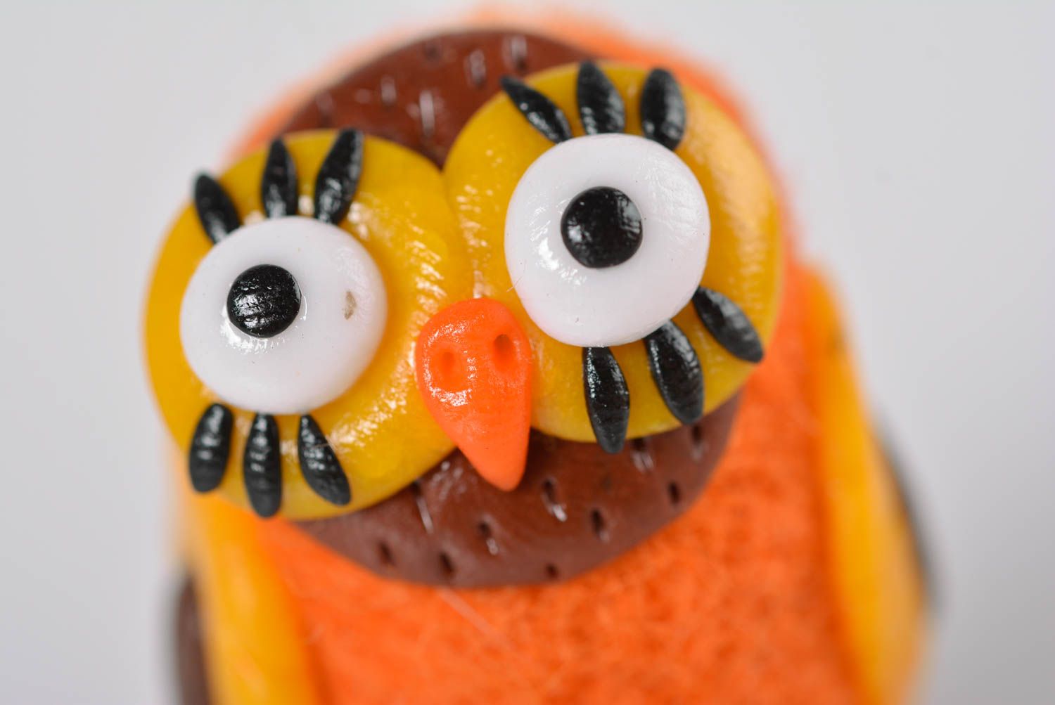 Handmade woolen toy designer statuette figurine made of clay orange owl photo 2