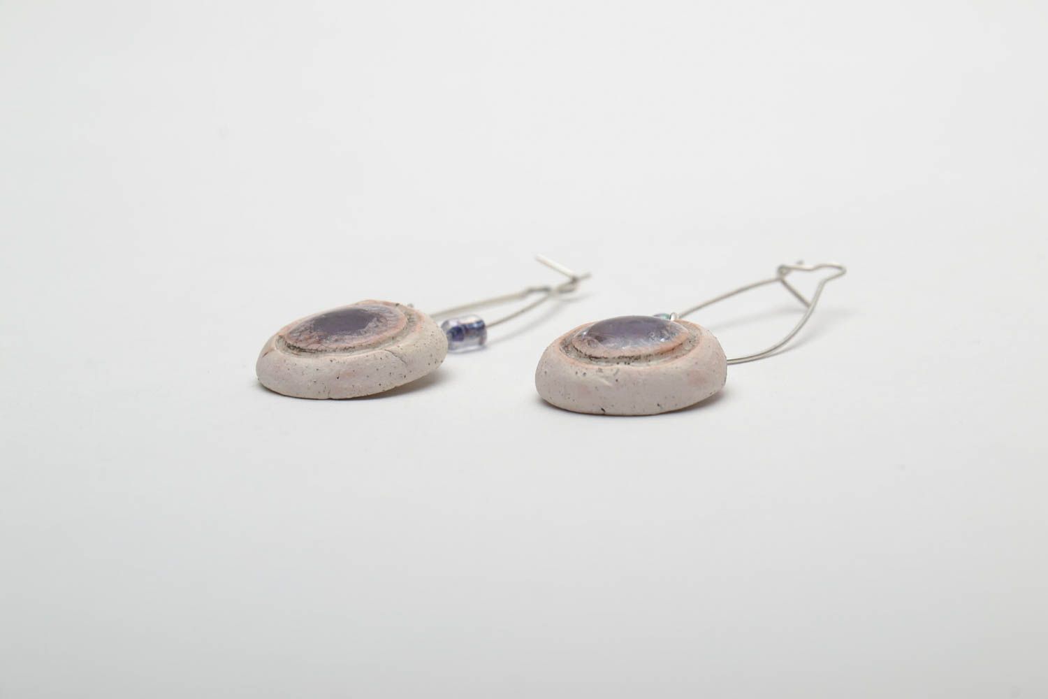 Round ceramic earrings with colorful glass Violet photo 3