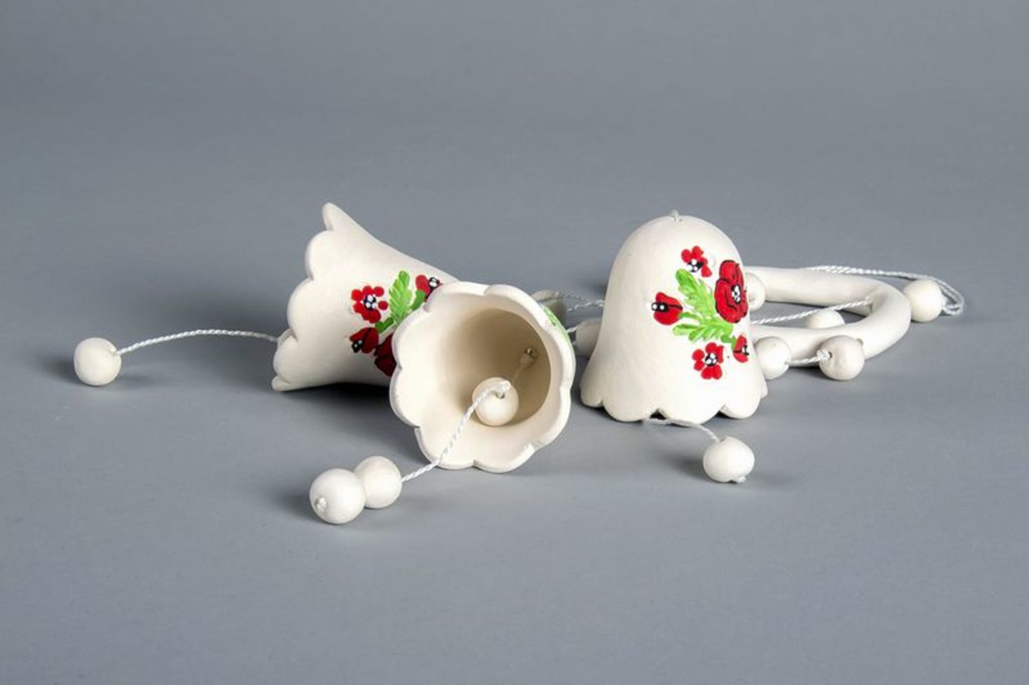 Ceramic hanging bells with poppies photo 5