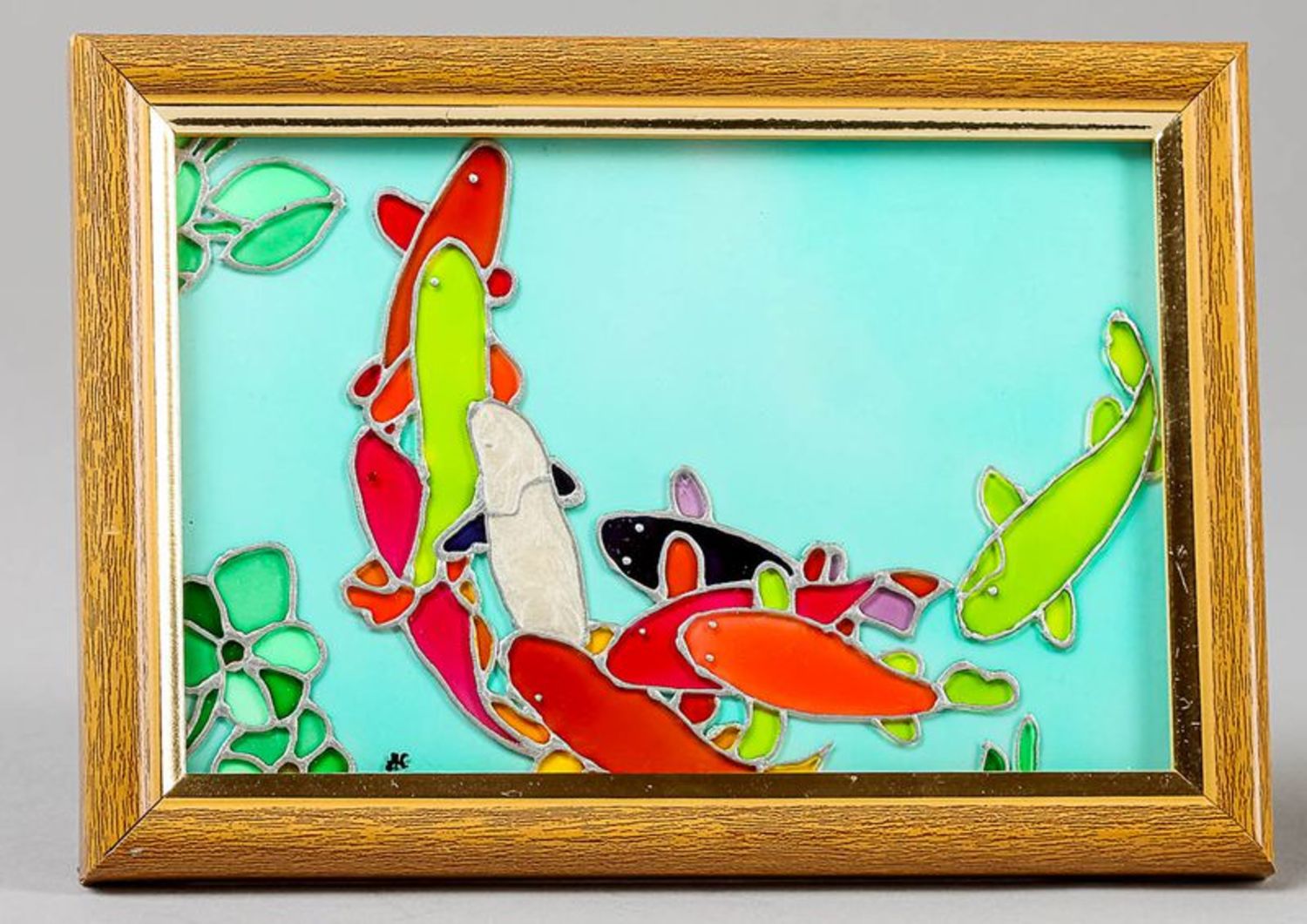 Stained glass picture in wooden frame Pond photo 3