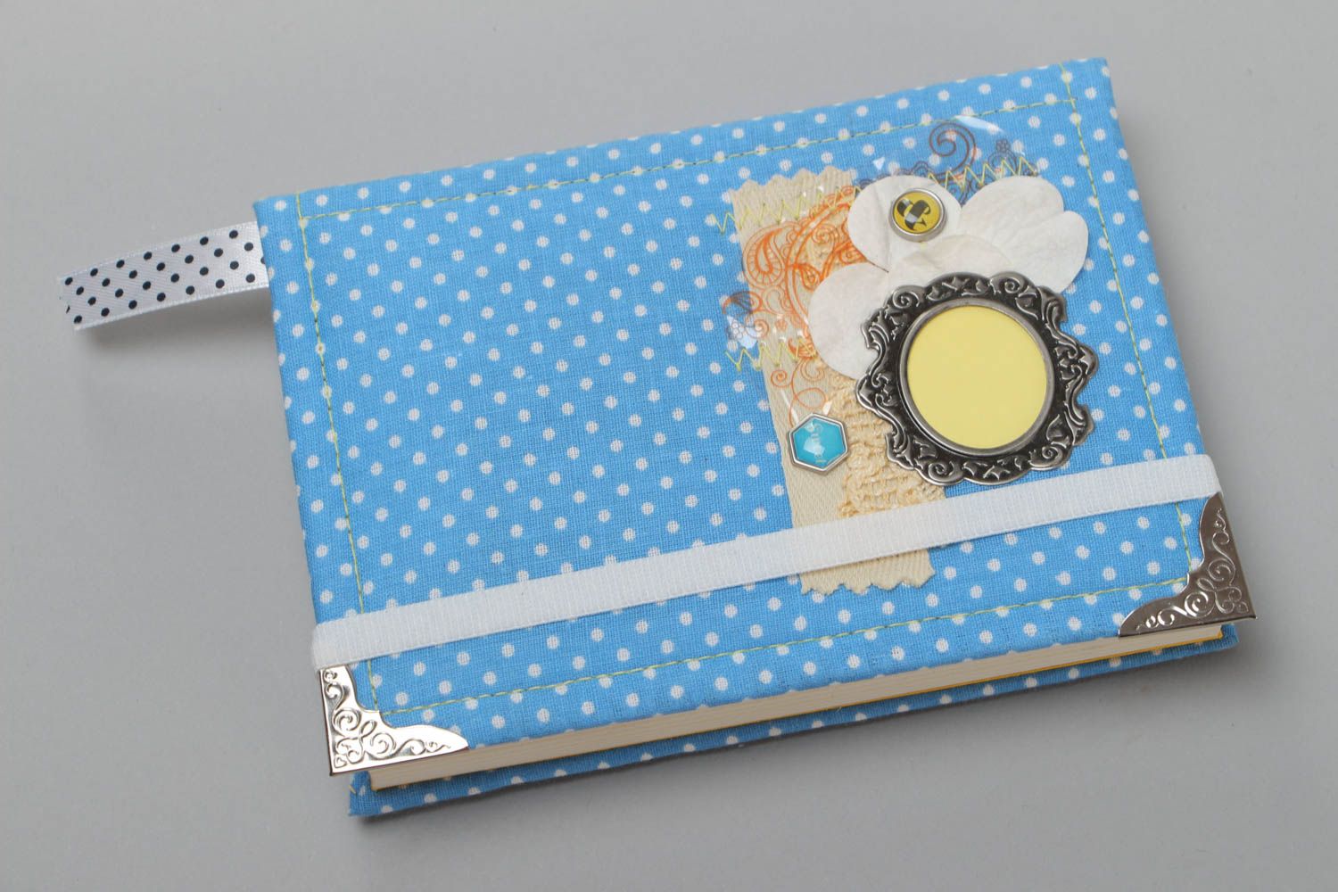 Handmade designer notebook with soft polka-dotted cover  photo 2