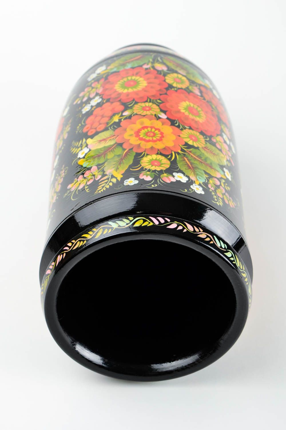 Vase noir fait main Déco maison en bois à motif floral grand Cadeau femme photo 3