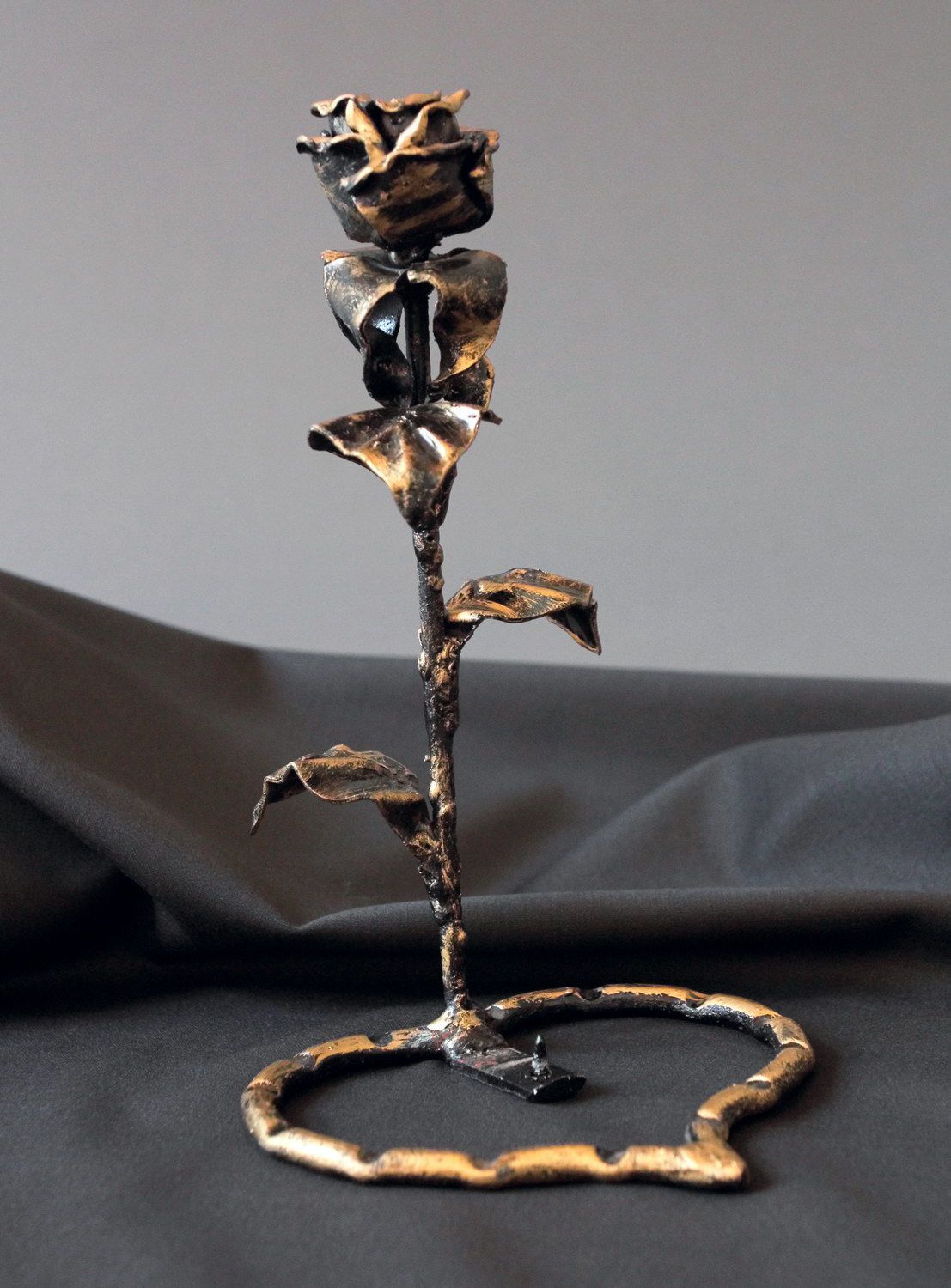 Metal forged candlestick Rose and heart photo 4