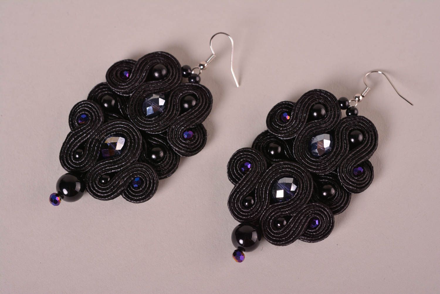 Handmade accessories soutache crystal earrings big black earrings women fashion  photo 1