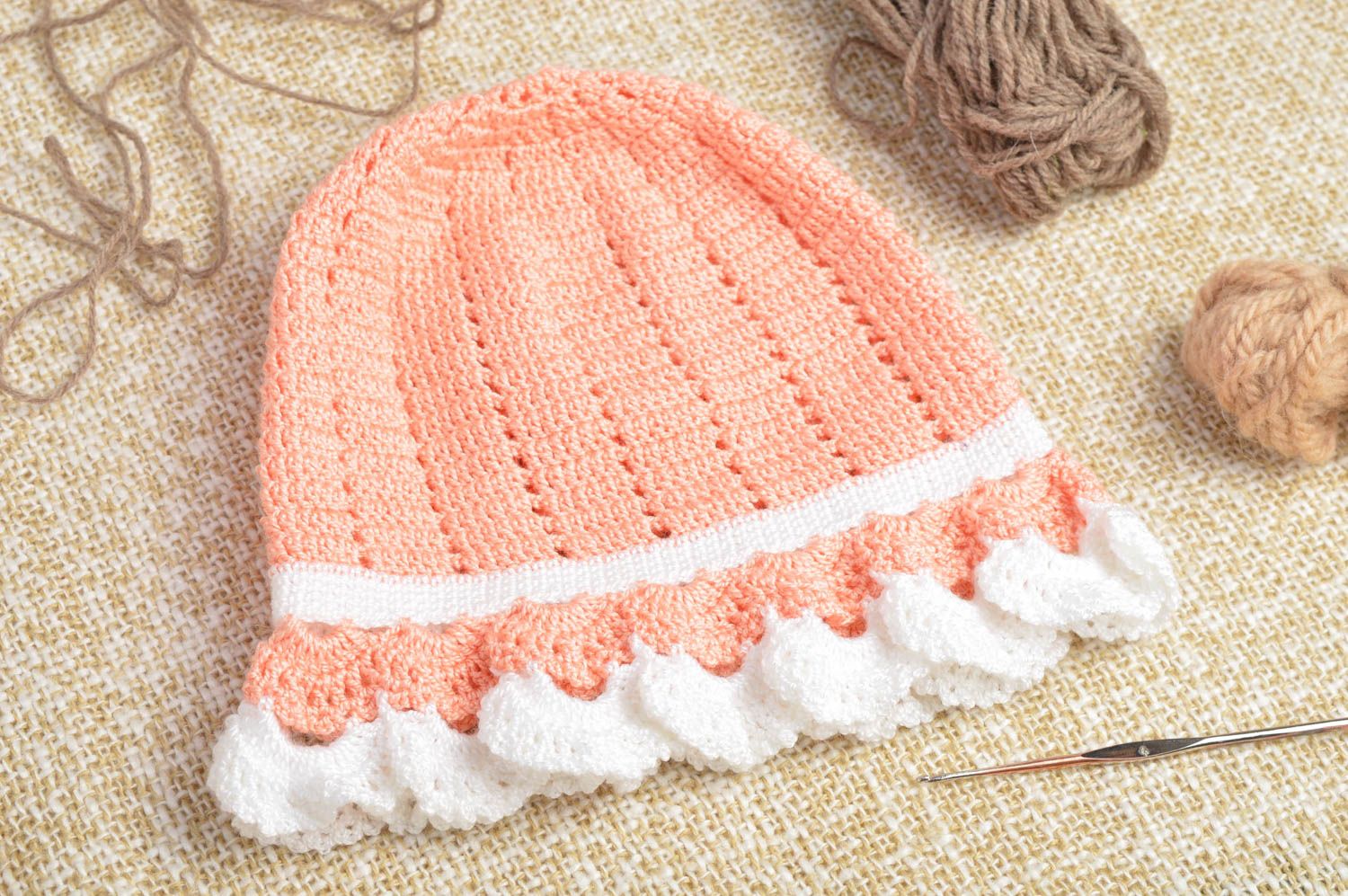 Bonnet tricot fait main Chapeau au crochet fils coton acrylique Vêtement fille photo 1