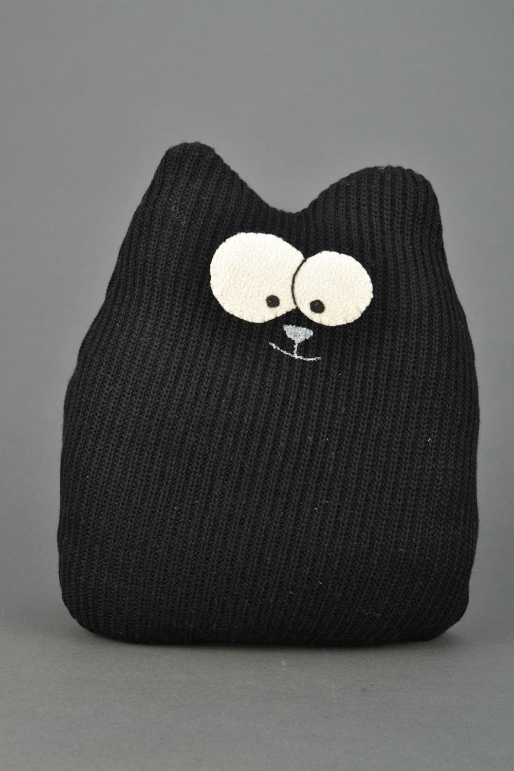 Кот подушка игрушка черный из ткани  фото 1