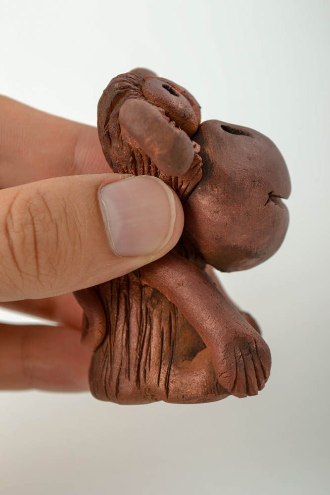 Handmade unique ceramic figurine designer clay monkey statuette interior present photo 2