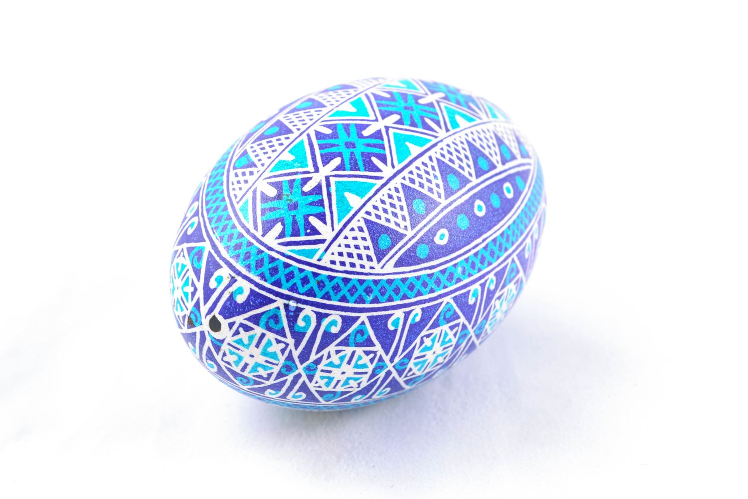 Handmade decorative Easter egg of blue color photo 3