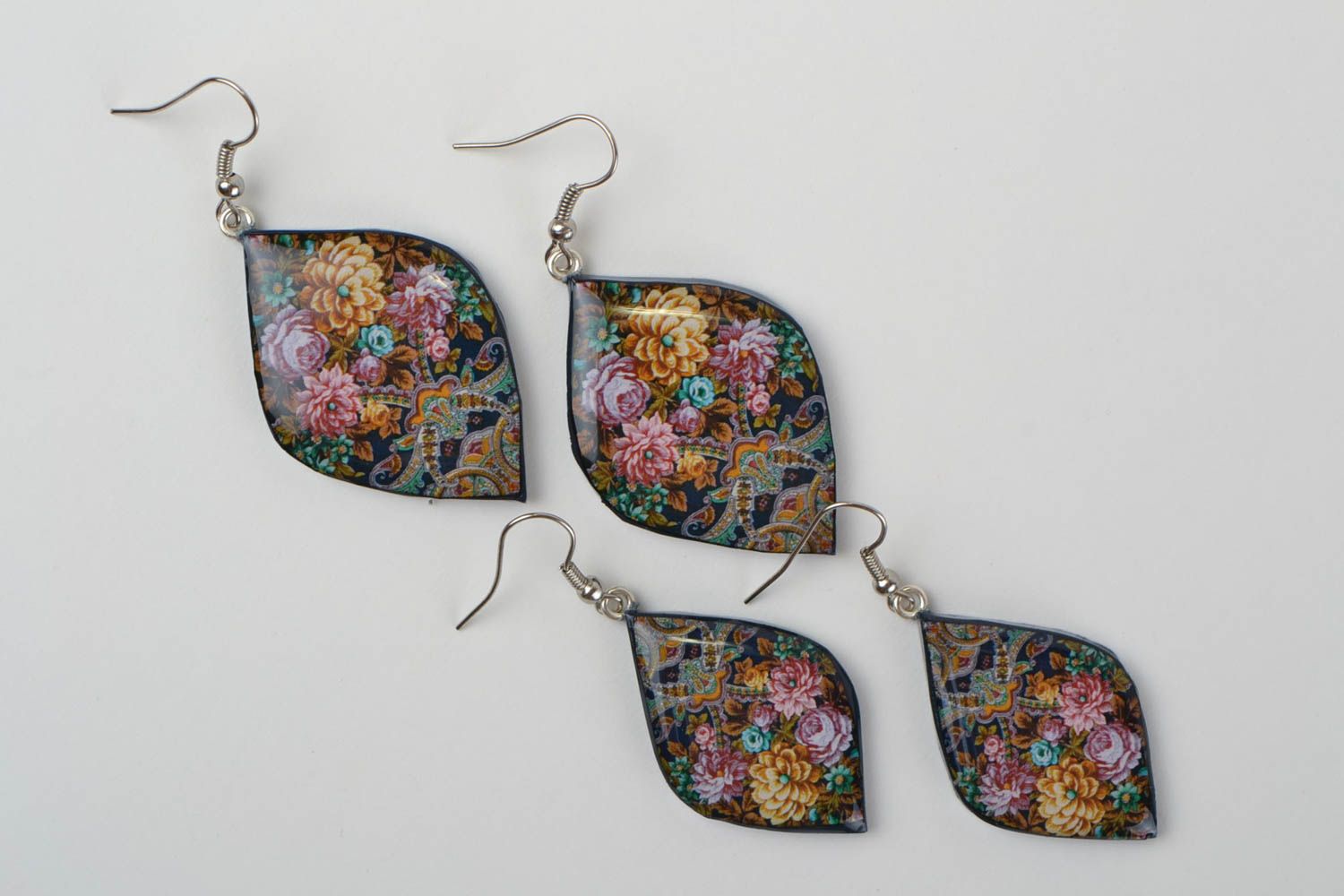 Beautiful handmade designer polymer clay dangle earrings with decoupage 2 pieces photo 3