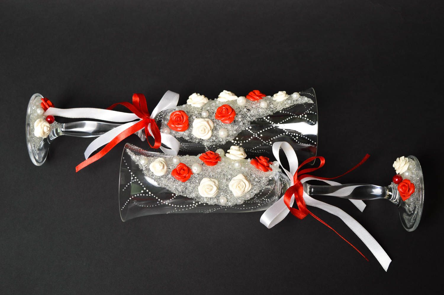 Copas de novios con rosas artesanales detalles de boda copas decoradas para boda foto 4
