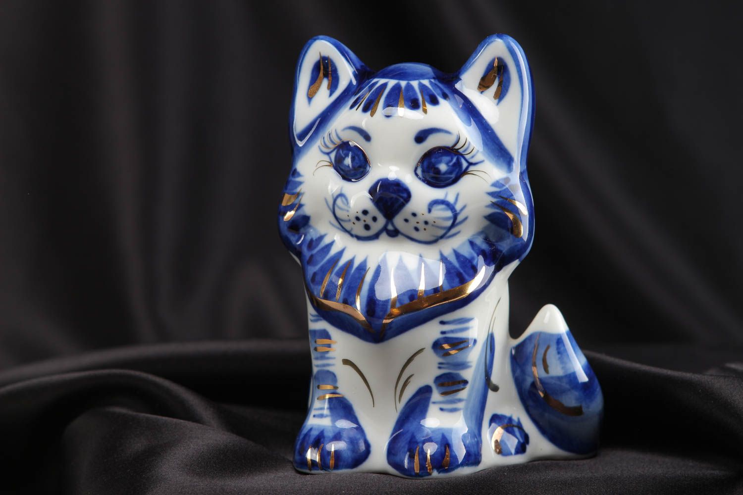 Porcelain statuette with Gzhel painting Cat photo 5