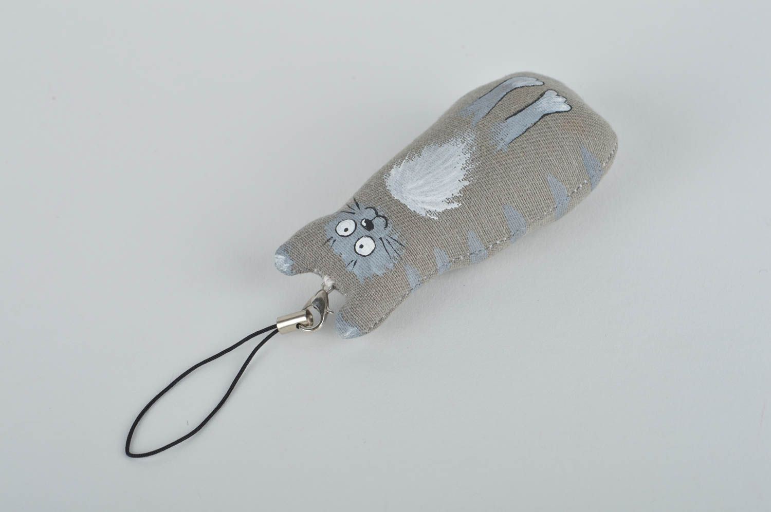 Llavero artesanal accesorio para llaves y móvil regalo original Gato gris foto 5