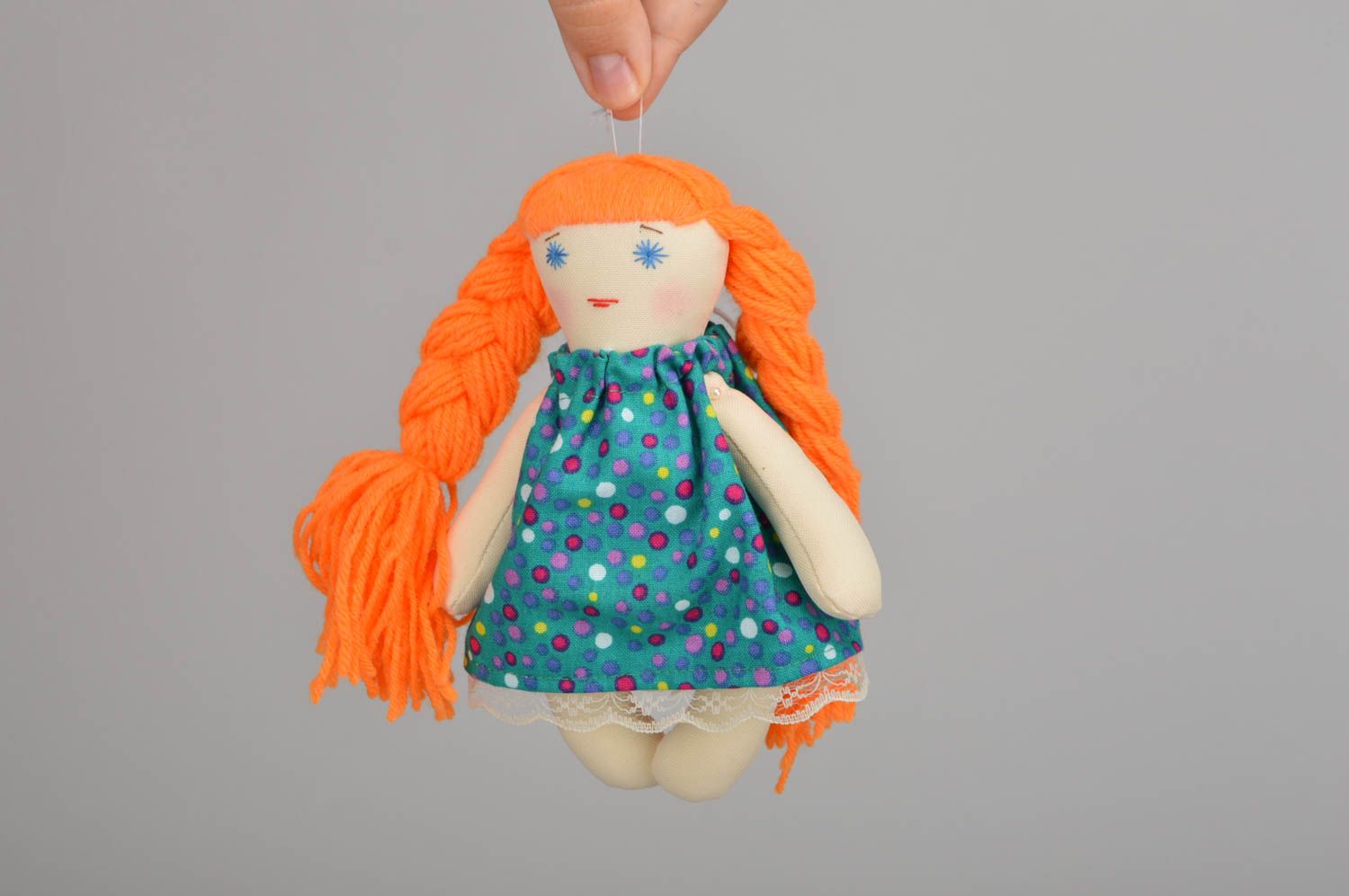 Мягкая игрушка из ткани ручной работы красивая рыжая кукла для девочки фото 3