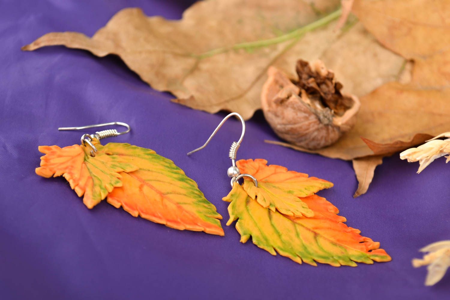 Модные серьги ручной работы элитная бижутерия серьги из холодного фарфора листья фото 1