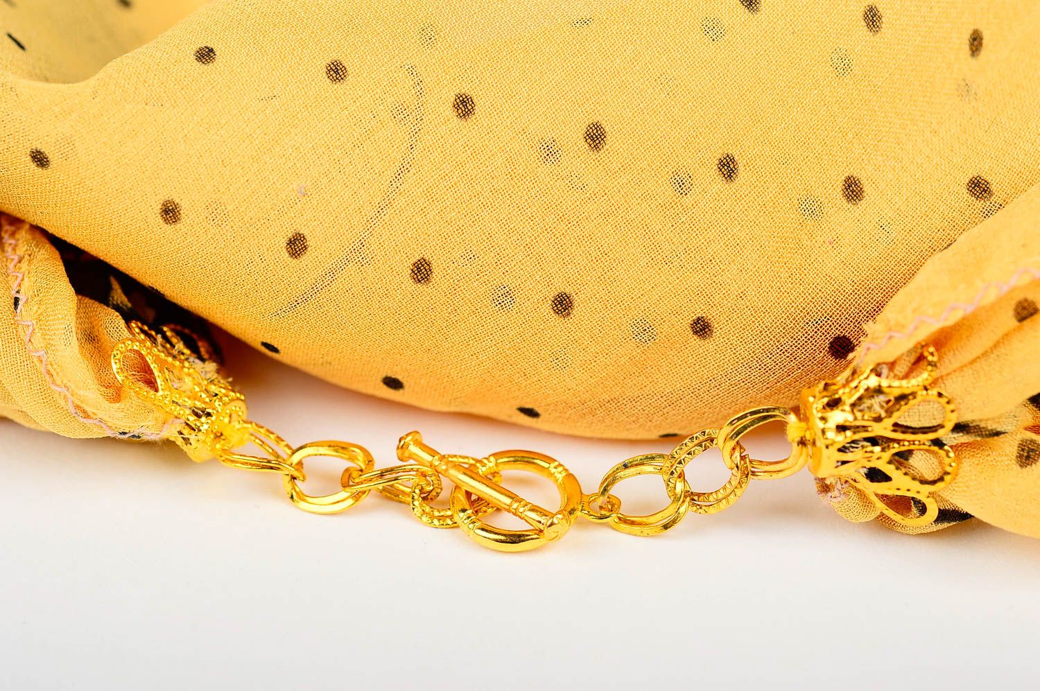 Шарф ручной работы женский шарф легкий шифоновый шарф желтый в горошек красивый фото 5
