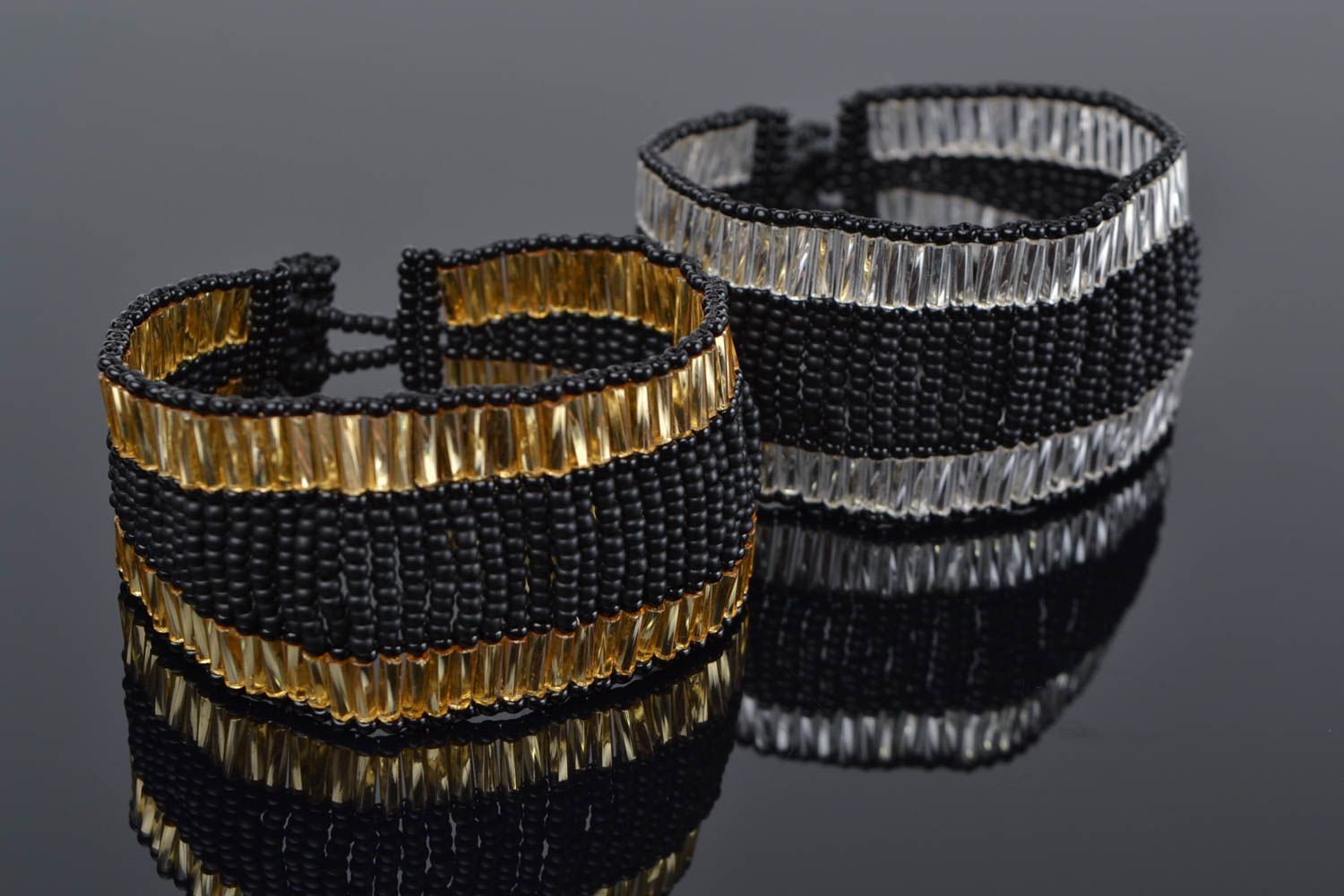 Bracelets en perles de rocaille Bijoux faits main larges 2 pièces Cadeau femme photo 1