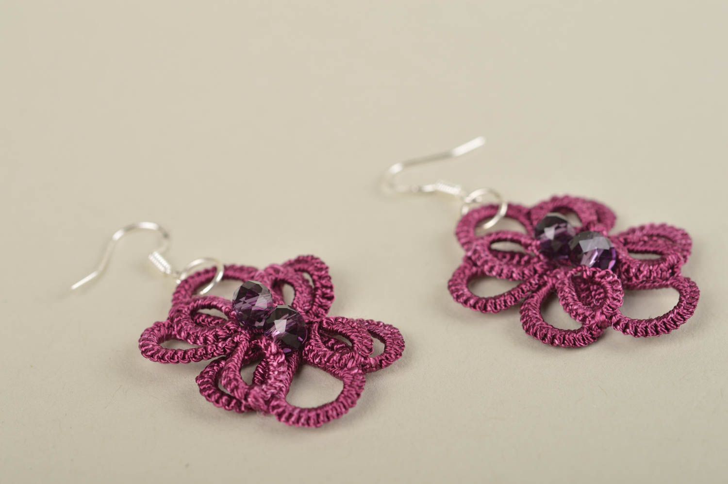 Handmade woven earrings tatting earrings designer accessories for women photo 2