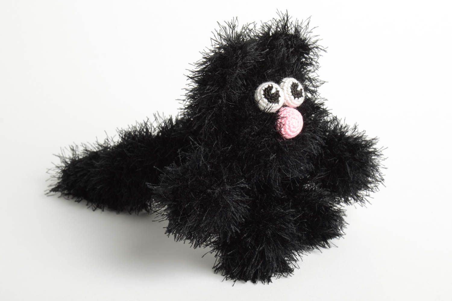 Handmade black crocheted toy designer soft toy cat cute present for kids photo 2