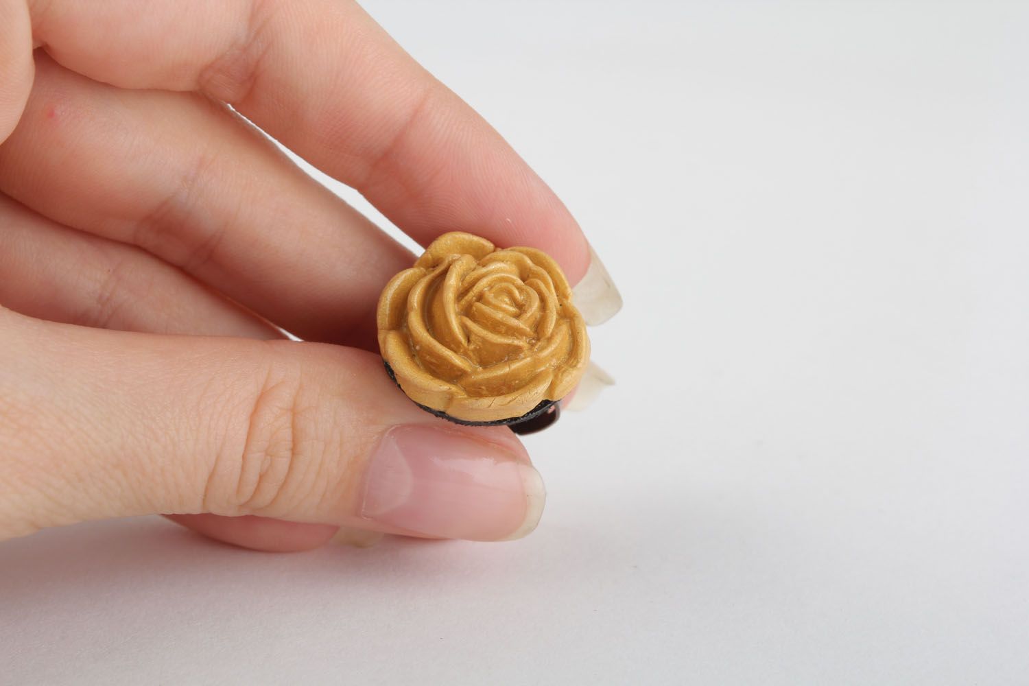 Кольцо из полимерной глины Желтая роза фото 4
