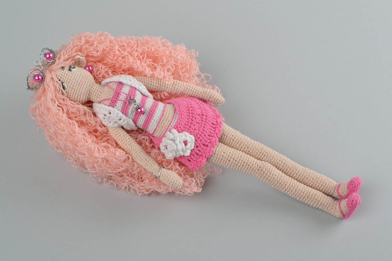 Beautiful handmade collectible soft doll crochet of acrylic threads for kids photo 3