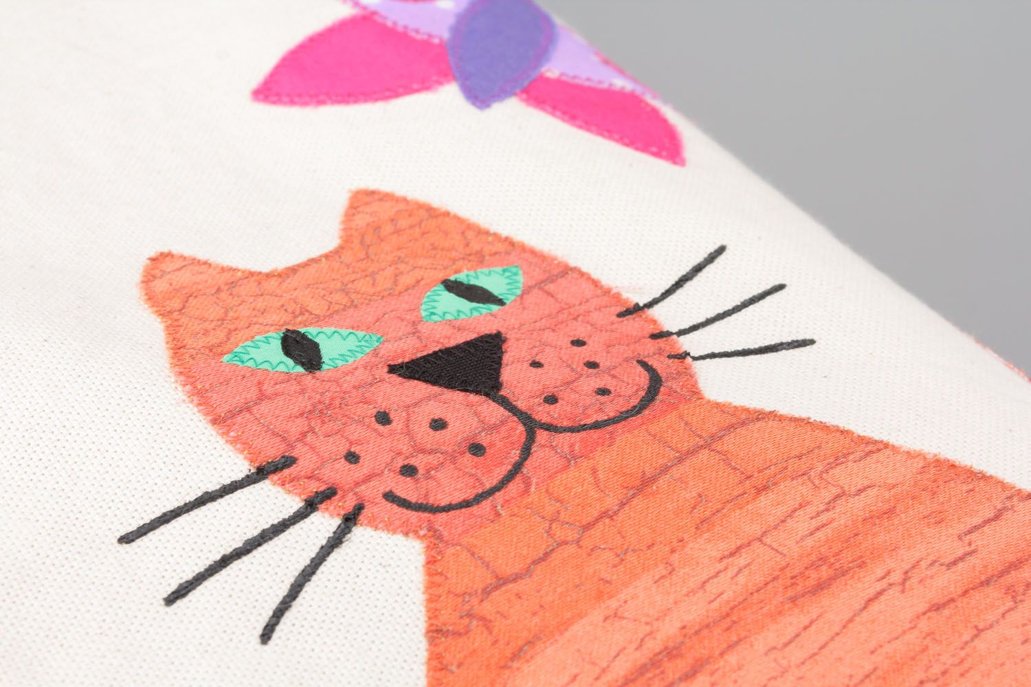 Sac en tissu de coton fait main avec dessin de chat et papillon accessoire femme photo 4
