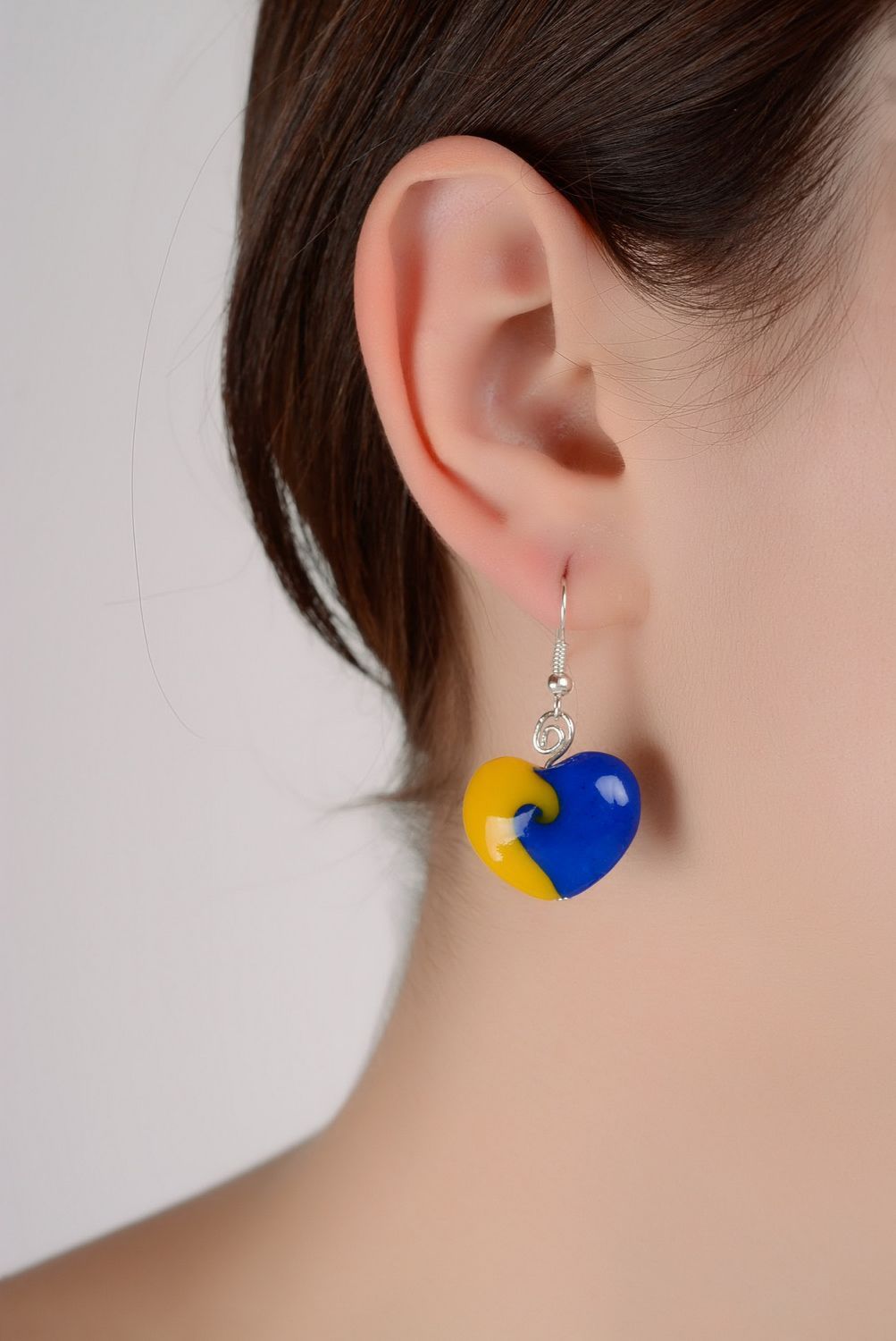 Yellow & blue earrings made of polymer clay photo 1