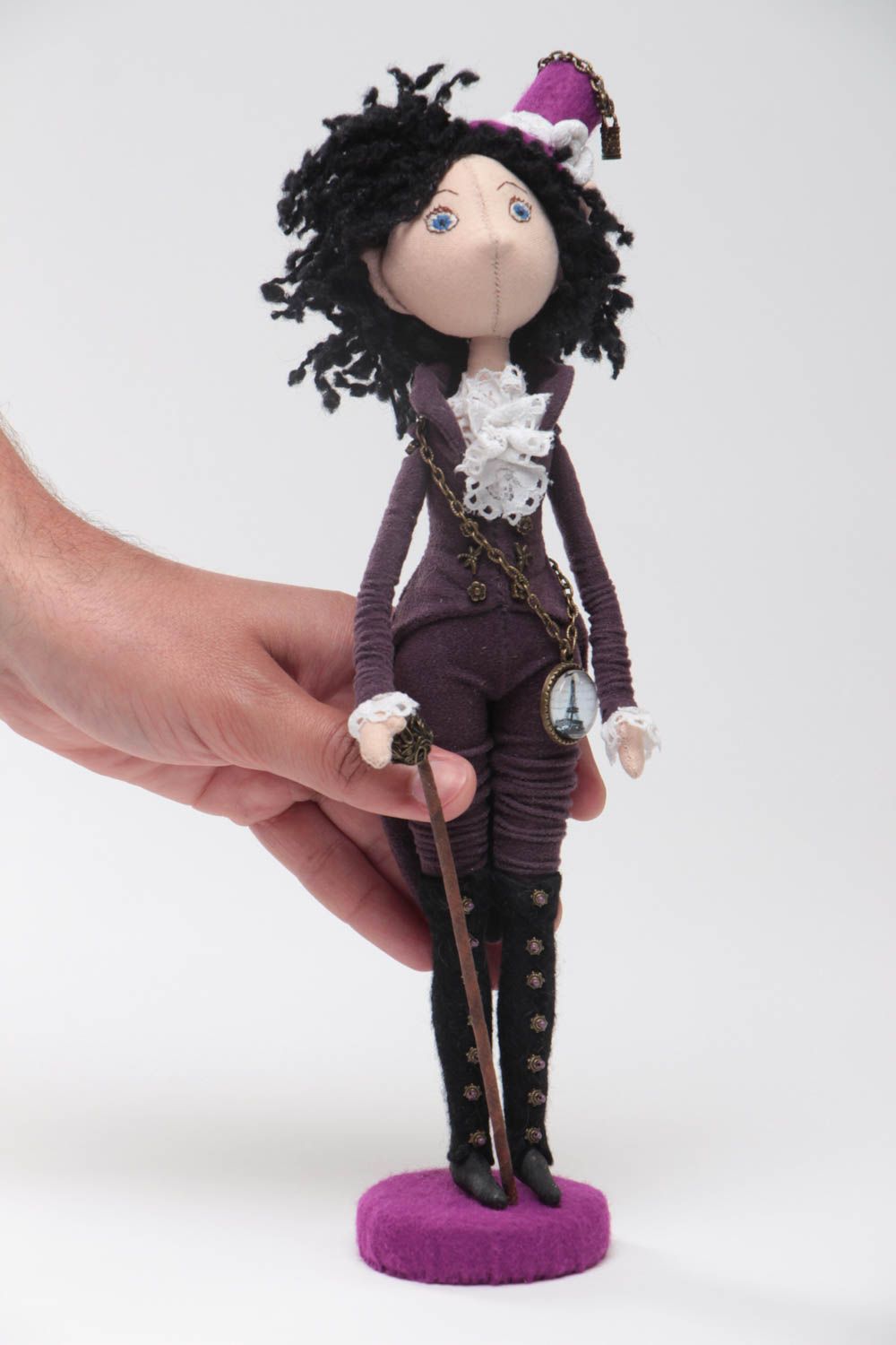 Textil Puppe für Interieur Elf auf Untersetzer aus Stoff handgemacht für Dekor foto 5