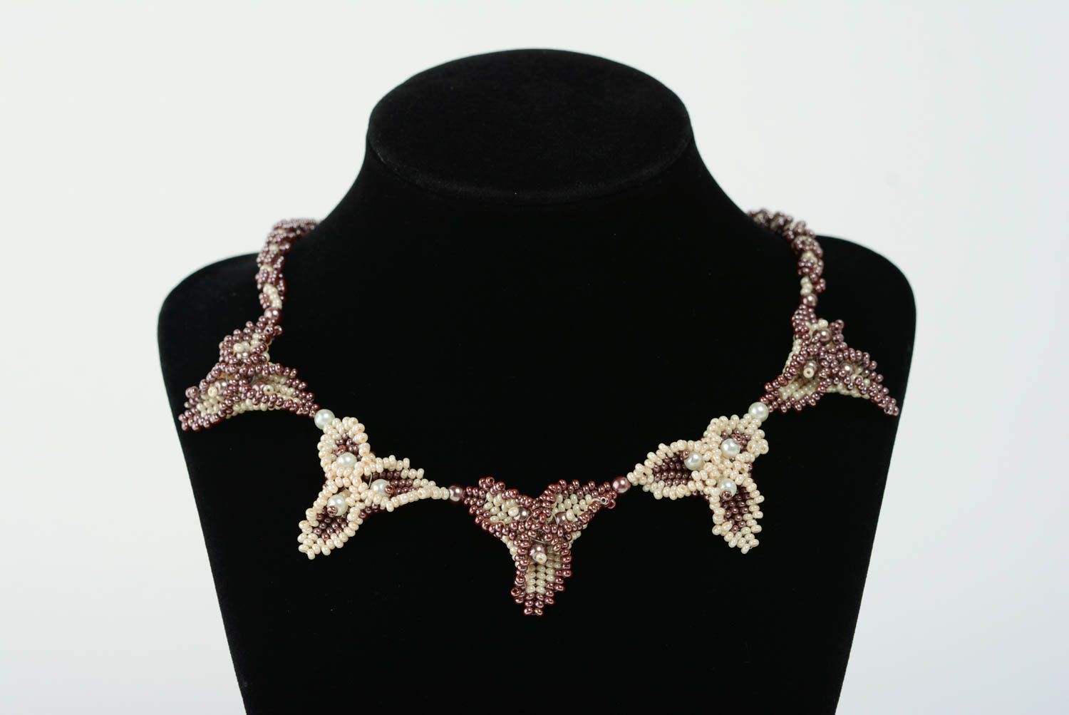 Unusual lilac handmade designer woven beaded necklace evening jewelry photo 2