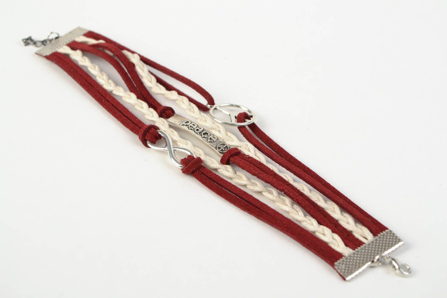Bracelet en daim lacets tressés éléments en métal original bijou fait main photo 5