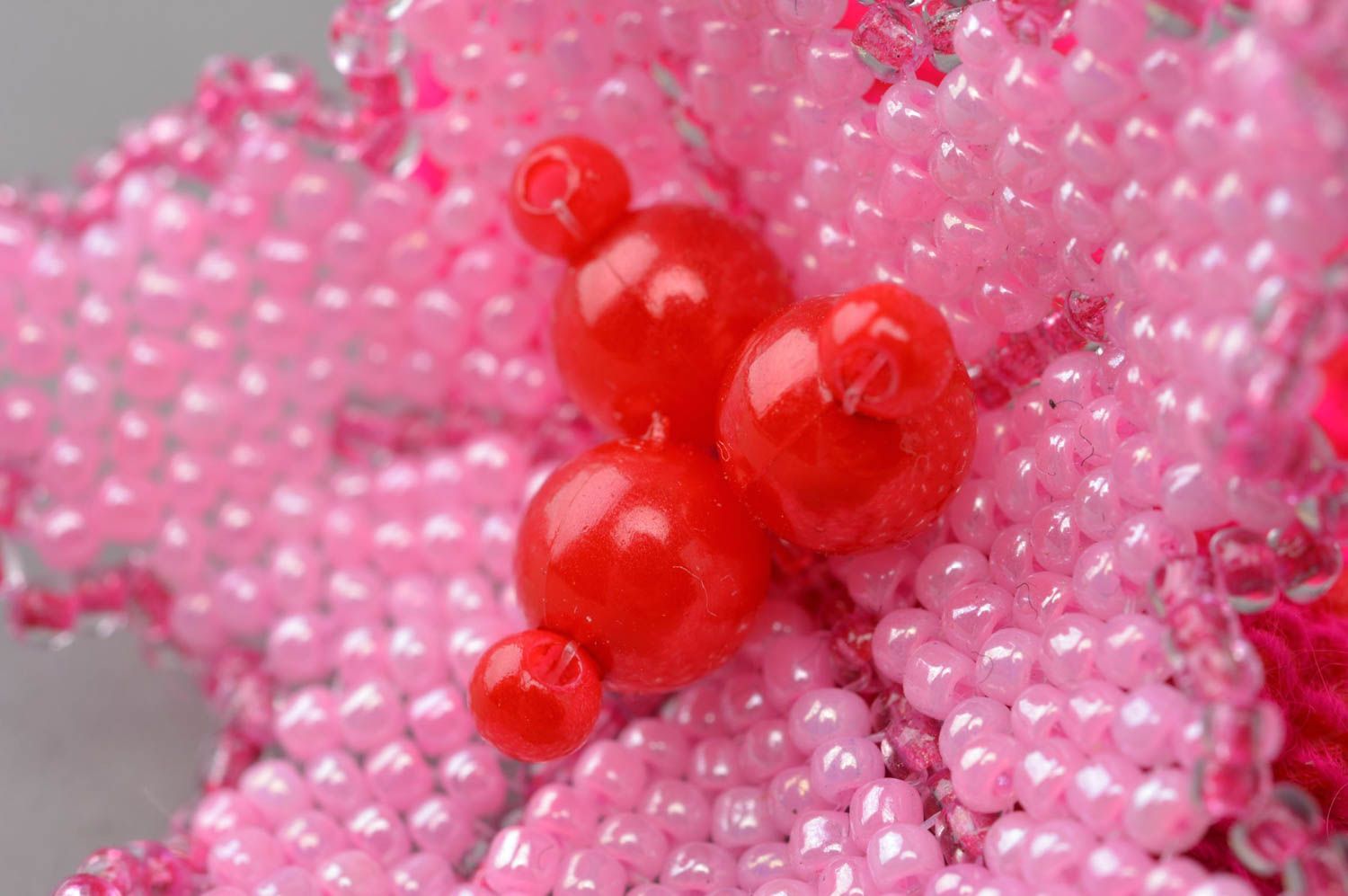 Élastique à cheveux avec fleur rose en perles de rocaille fait main original photo 5