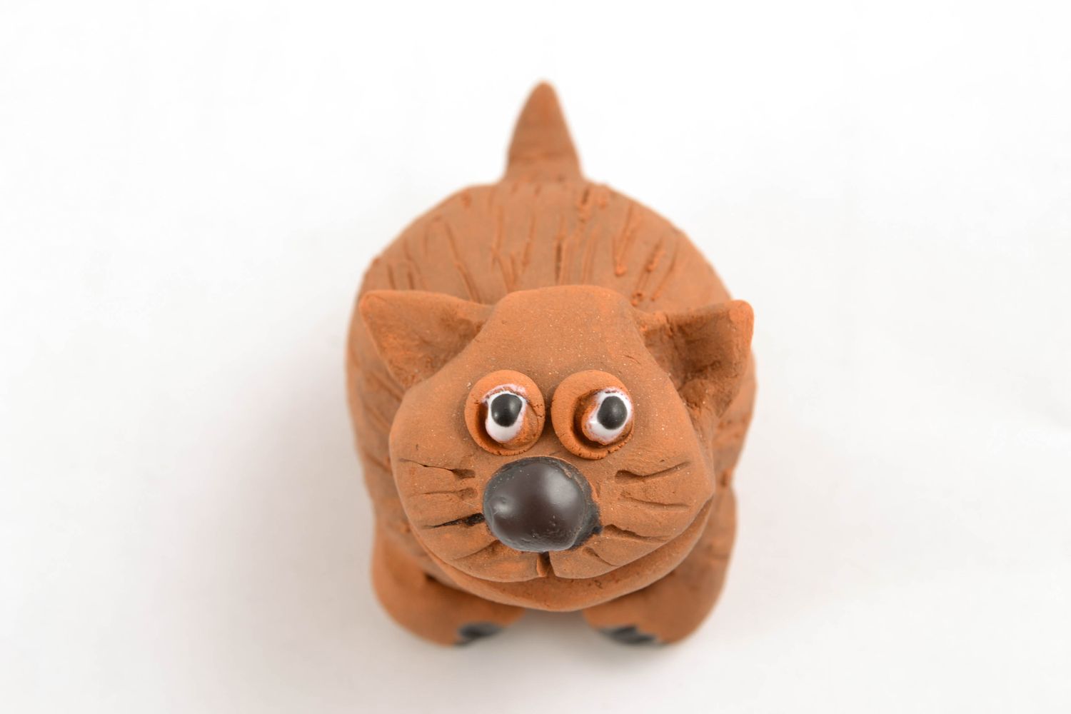 Handmade clay statuette of cat photo 3