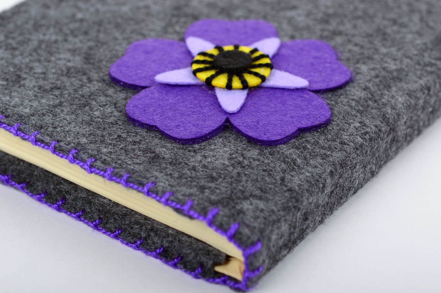Handmade Designer Notizbuch Geschenke für Frauen Filz Notizbuch grau mit Blume foto 5