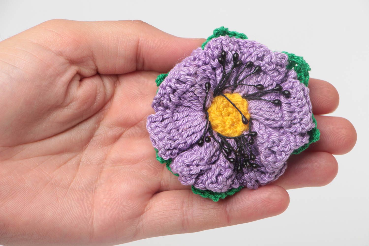 Crocheted handmade hairpin small purple flower beautiful hair accessory photo 5