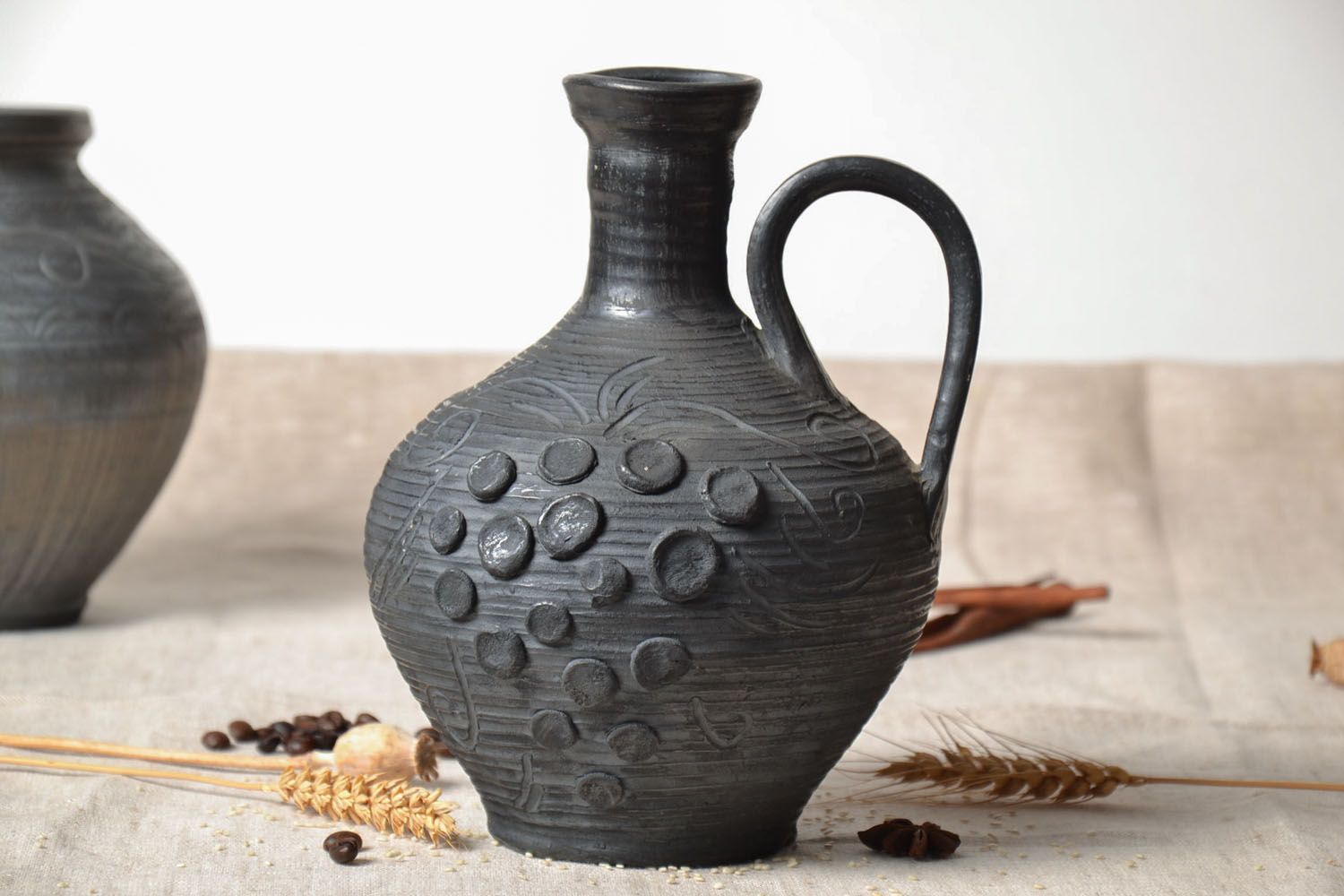 40 oz black wine ceramic handmade wine carafe with handle 2,9 lb photo 1