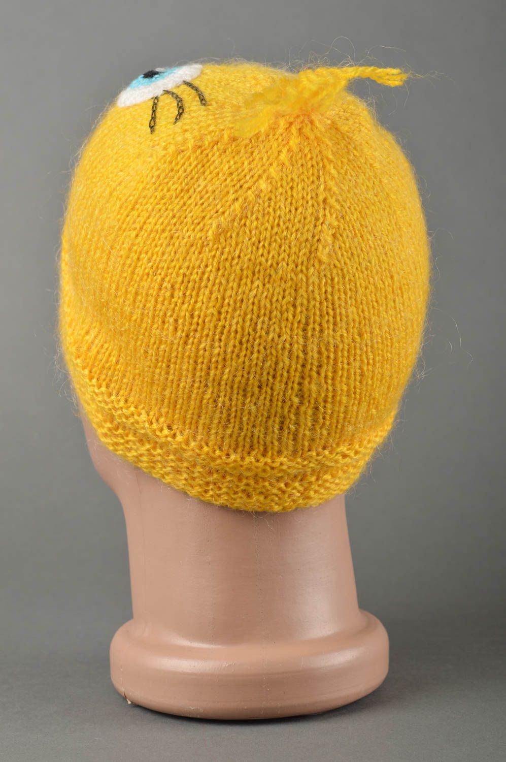 Зимняя шапка ручной работы вязаная шапка желтый цыпленок теплая шапка детская фото 2