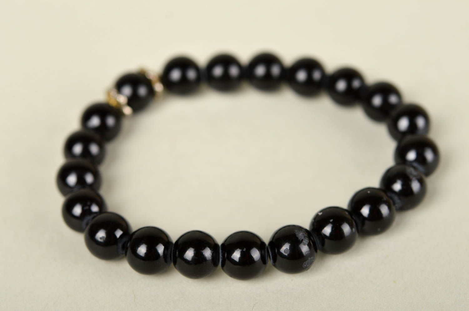Handmade black beaded bracelet elegant wrist bracelet designer jewelry photo 5