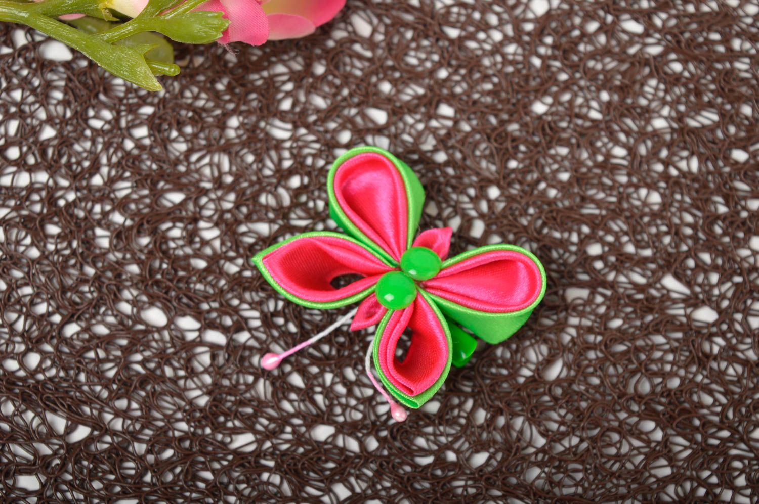 Handmade Haarspange Schmetterling Mädchen Haarschmuck Mode Accessoire rosa grün foto 1