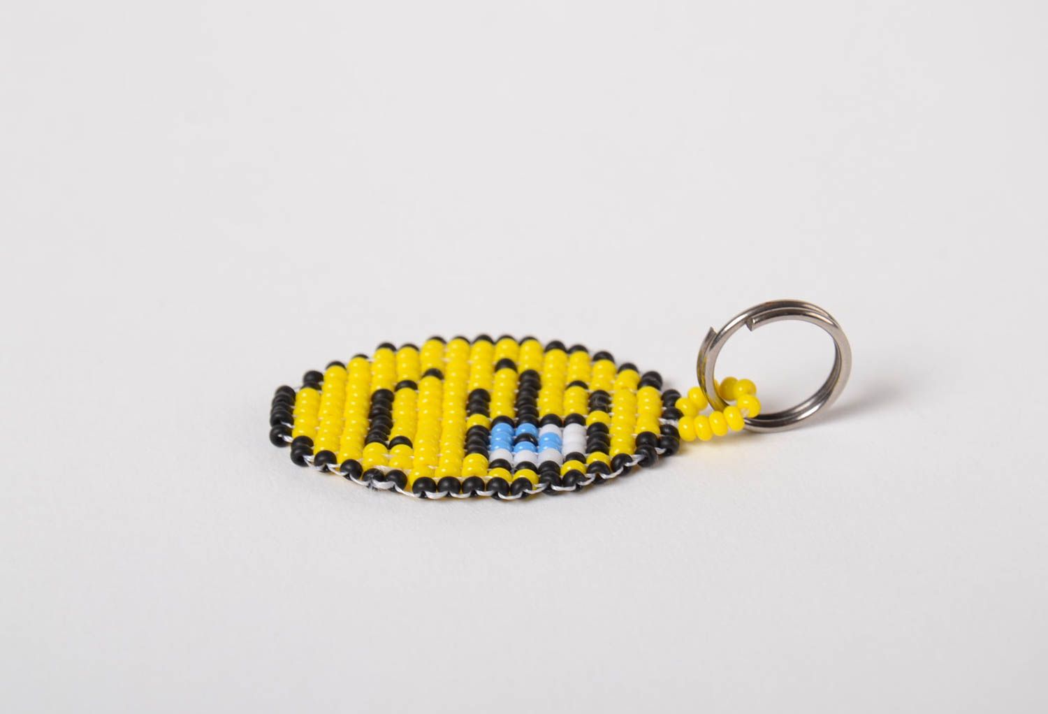 Glasperlen Schlüsselanhänger Smiley klein in Gelb schön handgemacht originell  foto 5