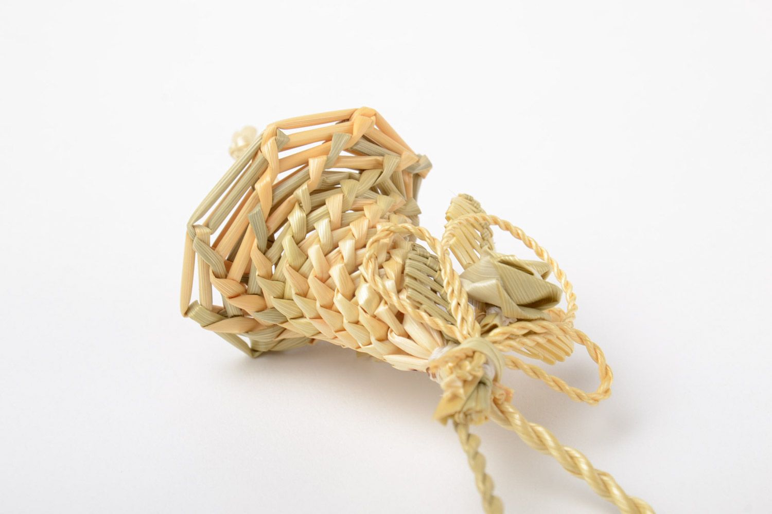 Handmade decorative wall hanging woven of straw in the shape of small bell photo 4
