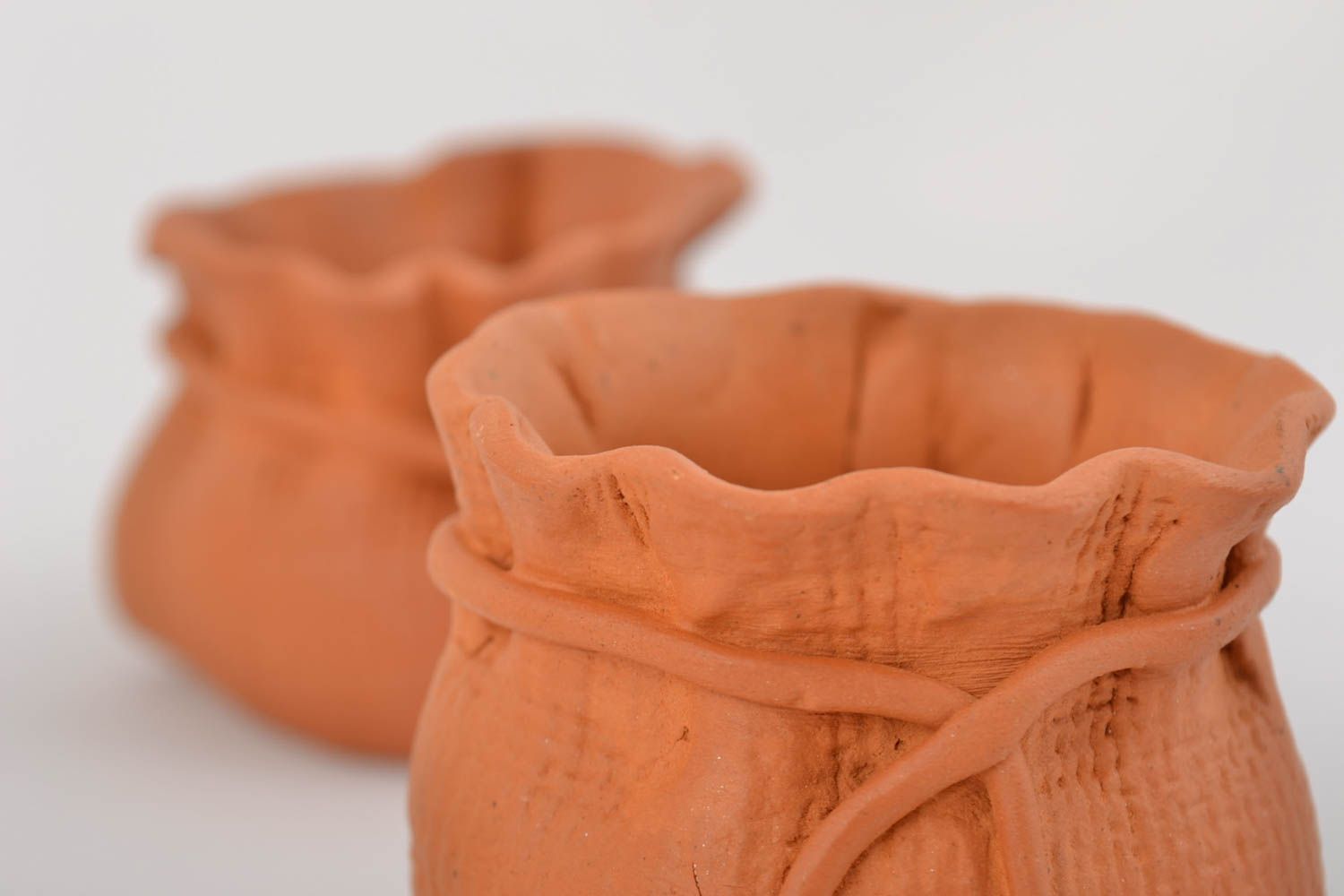 Set de pots à épices 3 pièces et porte-serviettes en papier faits main argile photo 3