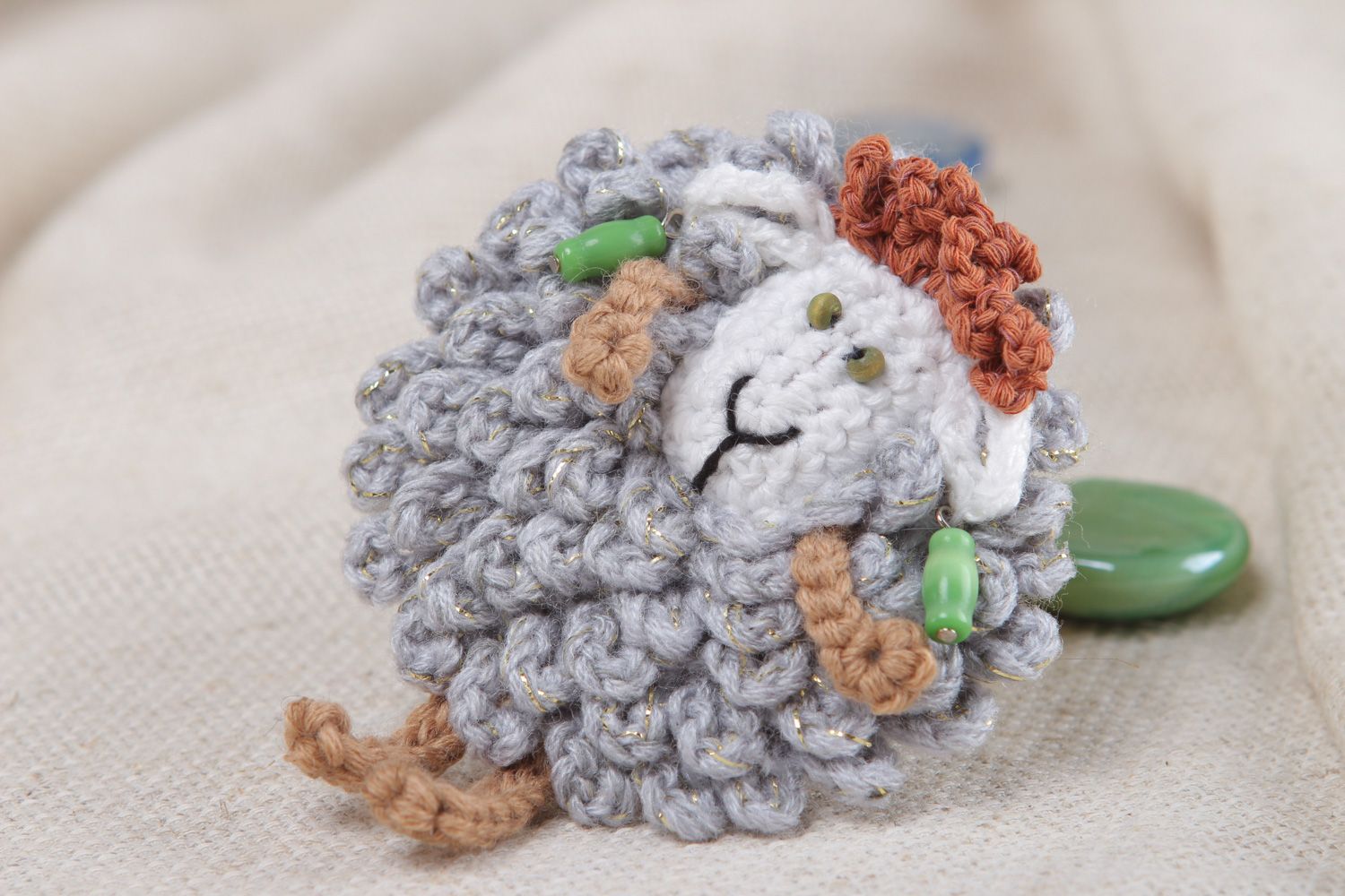 Handmade decorative fridge magnet crochet of wool and cotton Gray Lamb photo 5